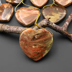 From Oregon USA Natural Carrasite Jasper Heart Pendant Earthy Green Peach Pink Orange Brown American Gemstone