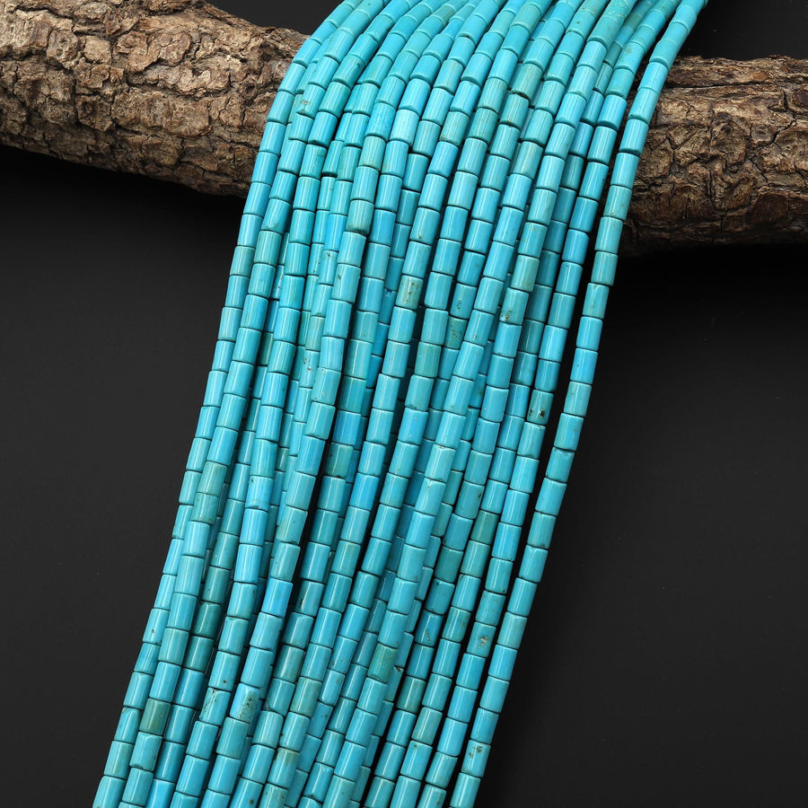 Blue Turquoise Jasper Smooth Tube 2x4mm 4x6mm Beads Aka Dyed Sleeping Beauty 15.5" Strand