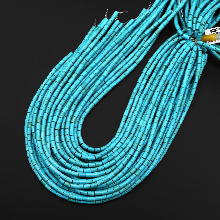 Blue Turquoise Jasper Smooth Tube 2x4mm 4x6mm Beads Aka Dyed Sleeping Beauty 15.5" Strand