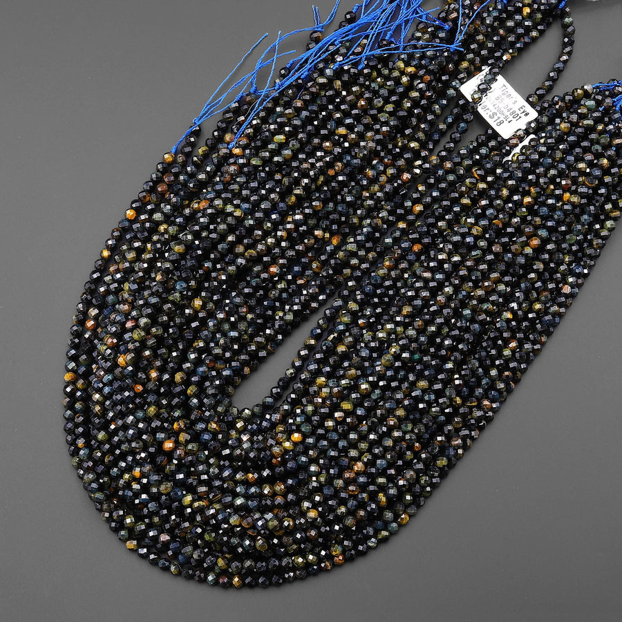 AAA Faceted Natural Blue Tiger's Eye 4mm Round Beads 15.5" Strand