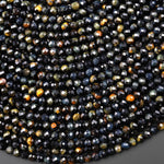 AAA Faceted Natural Blue Tiger's Eye 4mm Round Beads 15.5" Strand