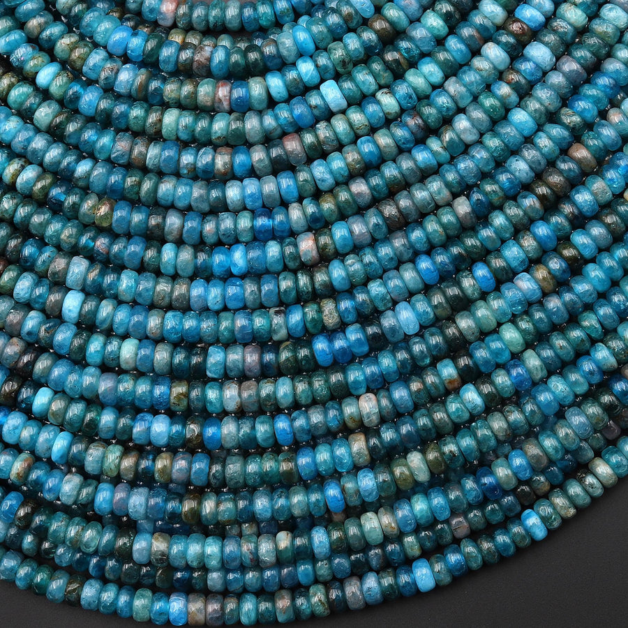 Natural Apatite Smooth Thin Heishi Rondelle Beads 4mm Gemstone 15.5" Strand