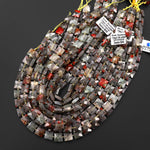 Faceted Natural African Bloodstone 10mm Gemstone Square Beads 15.5" Strand