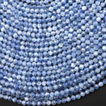 AAA Natural Light Silvery Blue Kyanite Faceted 4mm Round Beads 15.5" Strand
