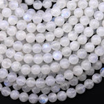 Natural Rainbow Moonstone 6mm 8mm 10mm 12mm Smooth Round Beads Blue Flashes 15.5" Strand