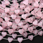 AAA Laser Engraved Drilled Natural Pink Rose Quartz Heart Beads 8mm Choose from 26 Alphabet Letters Name Initial