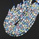 Natural Blue Yellow Green Aquamarine Pink Morganite Tube Beads 15.5" Strand