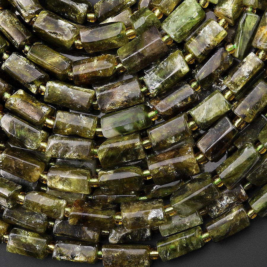Rare Natural Green Lepidolite Tube Cylinder Beads Gemstone 15.5" Strand