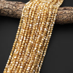 Faceted Natural Golden Brown Mother of Pearl Shell Cube Beads 4mm 15.5" Strand