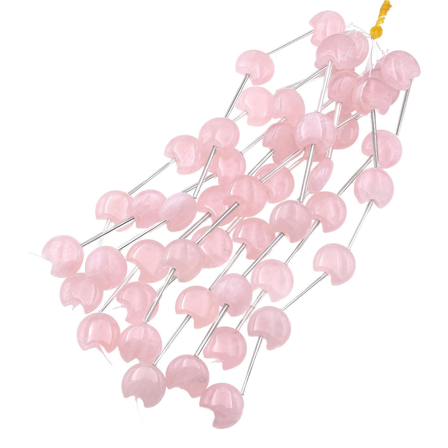 Natural Pink Rose Quartz Hand Carved Puffy Crescent Moon Gemstone Beads 22x20mm 8" Strand