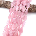 AAA Large Natural Madagascar Pink Rose Quartz Wavy Oval Beads Strand 15.5" Strand