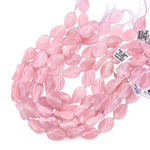 AAA Large Natural Madagascar Pink Rose Quartz Wavy Oval Beads Strand 15.5" Strand