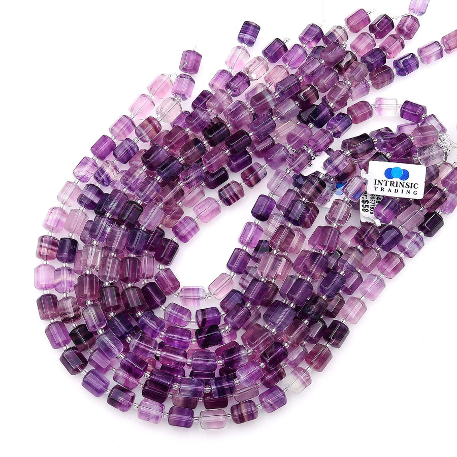 AAA Natural Violet Pink Purple Fluorite Faceted Cylinder Tube Beads 15.5" Strand