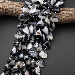 AAA Natural Black Tuxedo Agate Smooth Triangle Beads W/ White Quartz Matrix 20mm 15.5" Strand