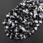 AAA Natural Black Tuxedo Agate Smooth Triangle Beads W/ White Quartz Matrix 20mm 15.5" Strand
