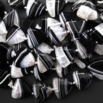 AAA Natural Black Tuxedo Agate Smooth Triangle Beads W/ White Quartz Matrix 20mm 15.5" Strand