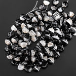 AAA Natural Black Tuxedo Agate Smooth Coin Beads W/ White Quartz Matrix 20mm 15.5" Strand