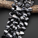 AAA Natural Striped Black Tuxedo Agate Smooth Heart Beads 20mm 15.5" Strand