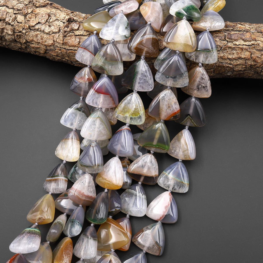 Rare Natural Brazilian Phantom Agate Beads Smooth Triangle 20mm Gemstone 15.5" Strand