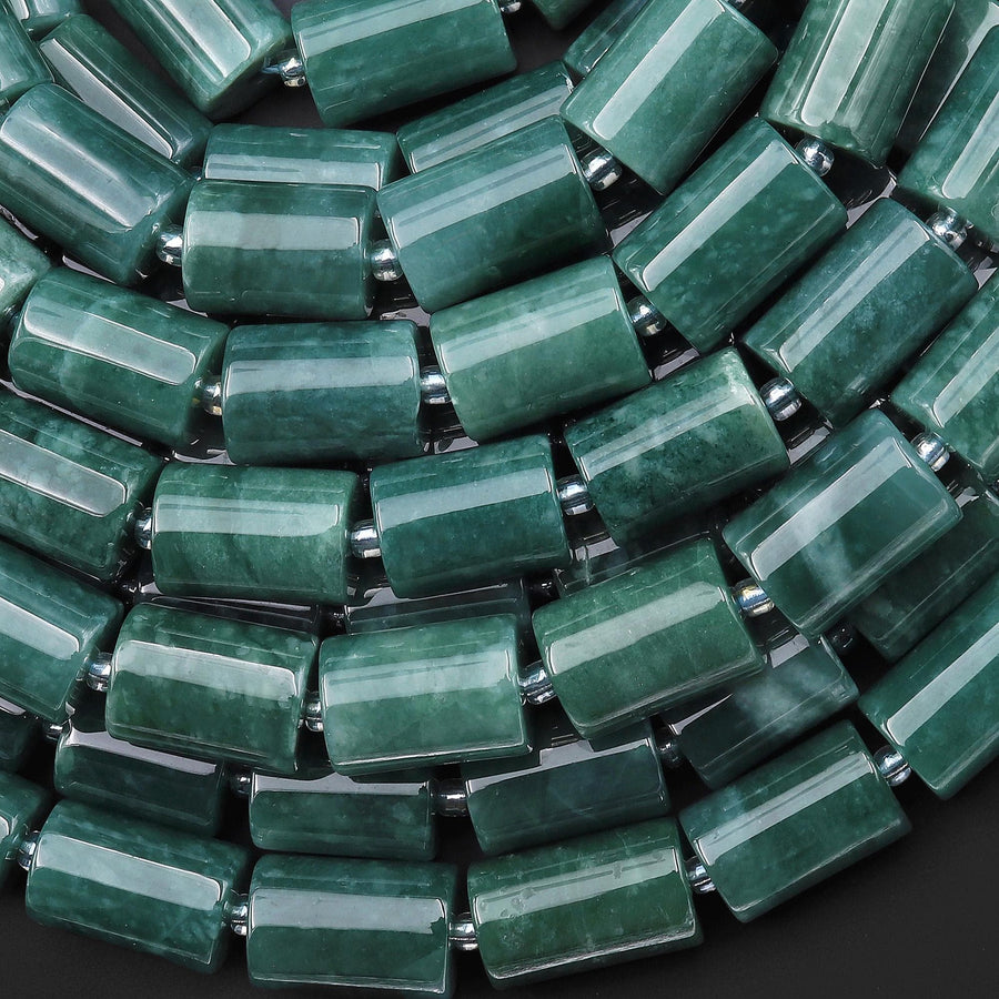 AAA Natural Guatemalan Blue Green Jade Smooth Tube Cylinder Beads 14x9mm 15.5" Strand