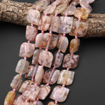 AAA Large Natural Cherry Blossom Flower Agate Wavy Rounded Square Cushion Beads 15.5" Strand