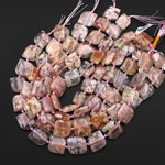 AAA Large Natural Cherry Blossom Flower Agate Wavy Rounded Square Cushion Beads 15.5" Strand