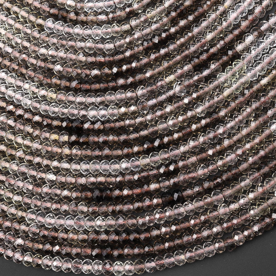 AAA Faceted Smoky Quartz Rondelle Beads 4mm Ombre Gemstone 15.5" Strand