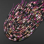 Natural Pink Green Tourmaline Tube Beads Gemstone 15.5" Strand