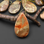 From Oregon USA Natural Carrasite Jasper Teardrop Pendant Earthy Green Peach Pink Orange Brown American Gemstone