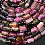 Natural Pink Green Tourmaline Tube Beads Gemstone 15.5" Strand