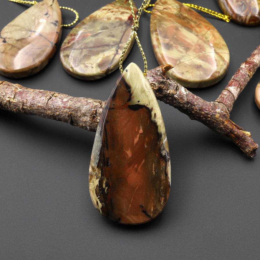 From Oregon USA Natural Carrasite Jasper Teardrop Pendant Earthy Green Peach Pink Orange Brown American Gemstone A2
