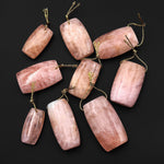Natural Peach Pink Morganite Rectangle Drum Pendant Pink Beryl Aquamarine Drilled Gemstone Pendant Bead