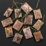 Natural Pink Ocean Agate Rectangle Side Drilled Pendant From Madagascar