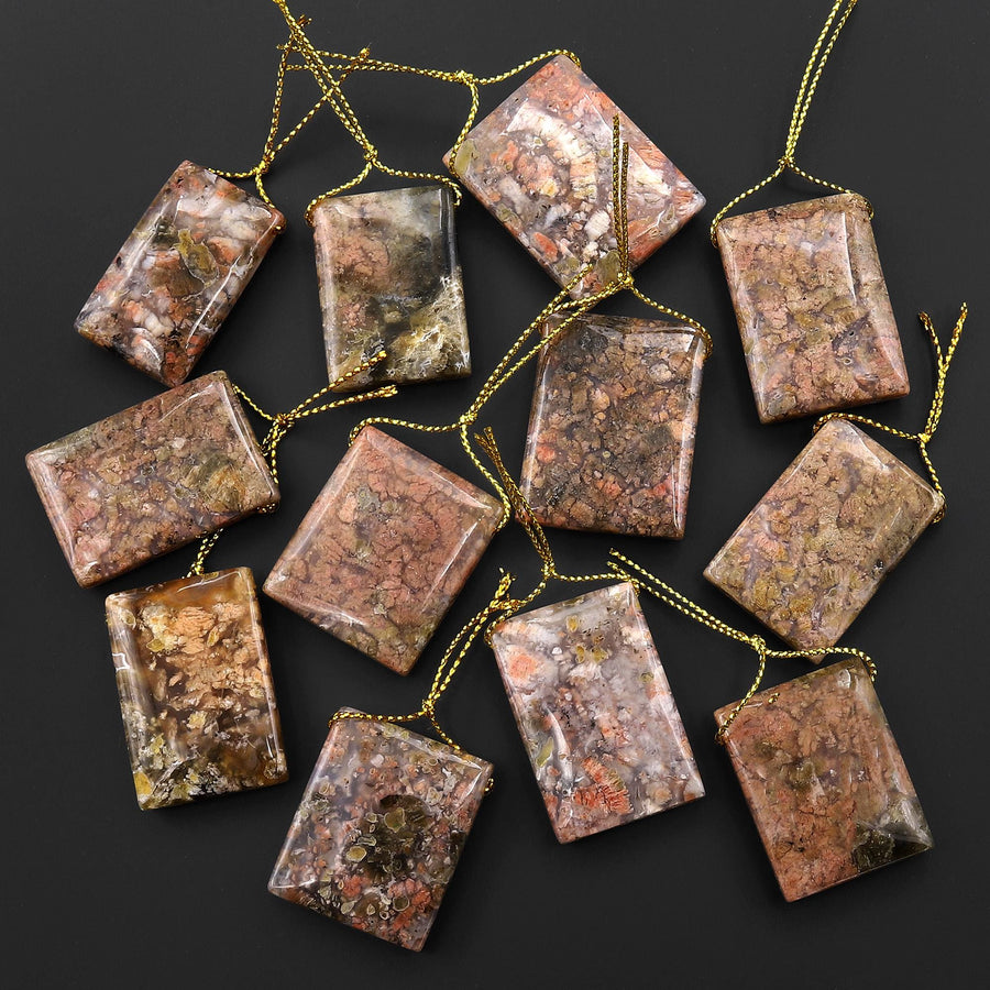 Natural Pink Ocean Agate Rectangle Side Drilled Pendant From Madagascar