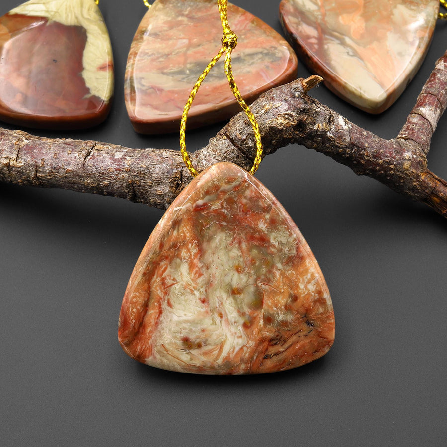From Oregon USA Natural Carrasite Jasper Triangle Pendant Earthy Pink Peach Green Orange Brown American Gemstone