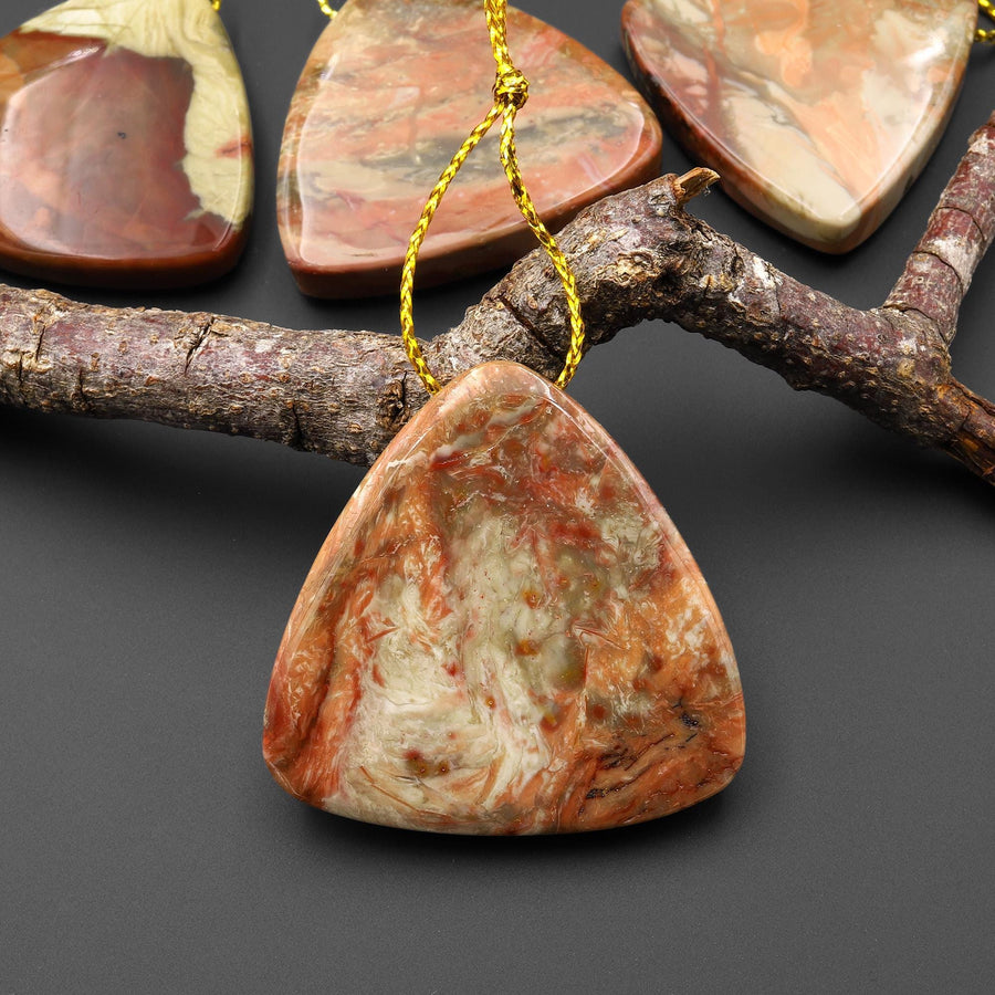 From Oregon USA Natural Carrasite Jasper Triangle Pendant Earthy Pink Peach Green Orange Brown American Gemstone A1