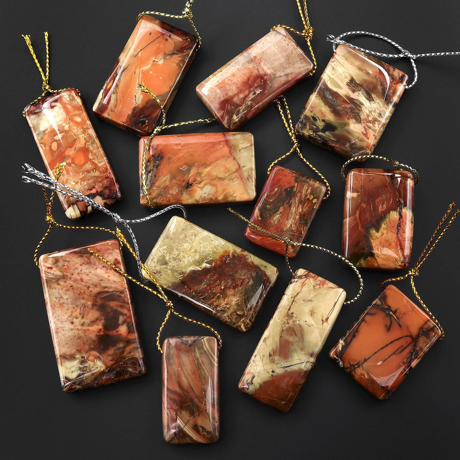 From Oregon USA Natural Carrasite Jasper Rectangle Pendant Earthy Pink Peach Green Orange Brown American Gemstone