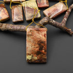 From Oregon USA Natural Carrasite Jasper Rectangle Pendant Earthy Pink Peach Green Orange Brown American Gemstone