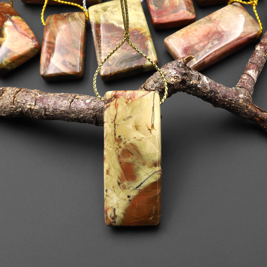 From Oregon USA Natural Carrasite Jasper Rectangle Pendant Earthy Pink Peach Green Orange Brown American Gemstone A6