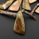 From Oregon USA Natural Carrasite Jasper Abstract Butterfly Wing Triangle Pendant Earthy Pink Peach Green Orange Brown American Gemstone
