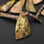 From Oregon USA Natural Carrasite Jasper Abstract Butterfly Wing Triangle Pendant Earthy Pink Peach Green Orange Brown American Gemstone
