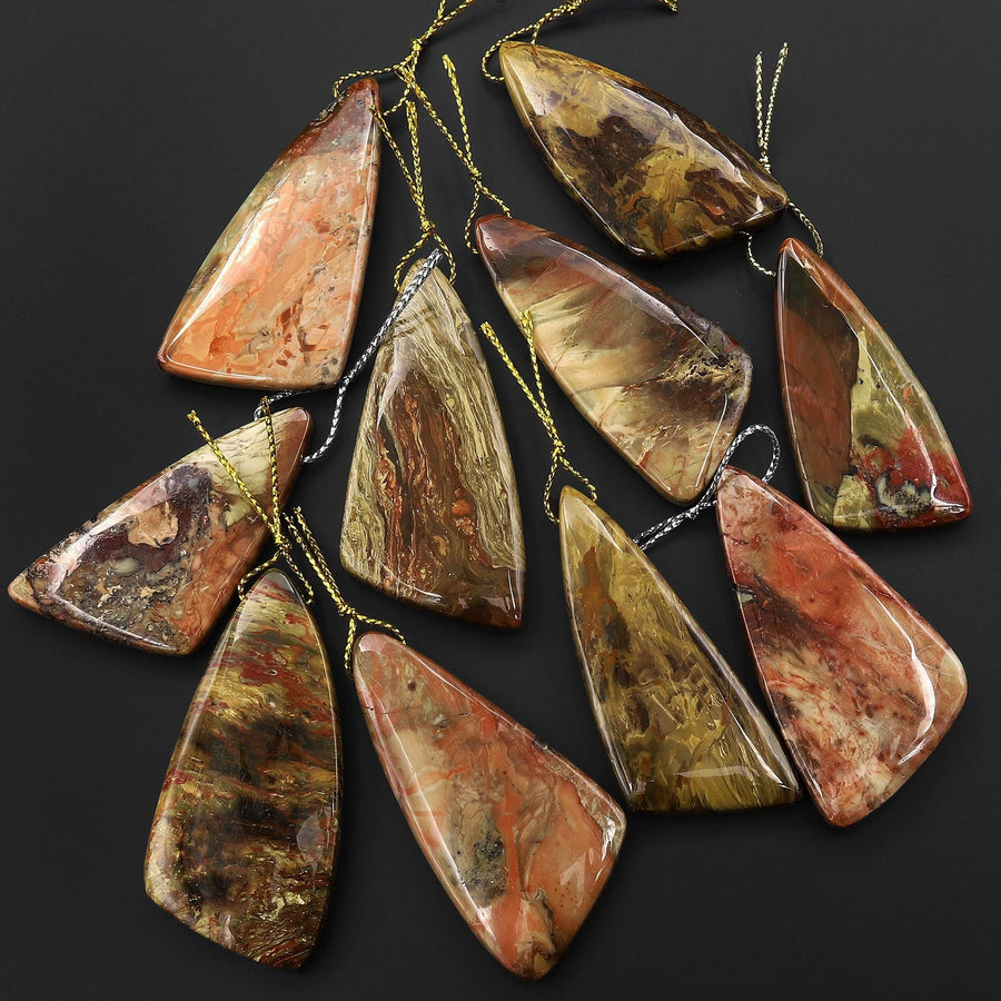 From Oregon USA Natural Carrasite Jasper Abstract Butterfly Wing Triangle Pendant Earthy Pink Peach Green Orange Brown American Gemstone