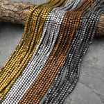 Matte Titanium Hematite 2mm 3mm 4mm Geometric Hexagon Honeycomb Cube Beads Silver Gold Bronze Black 15.5" Strand