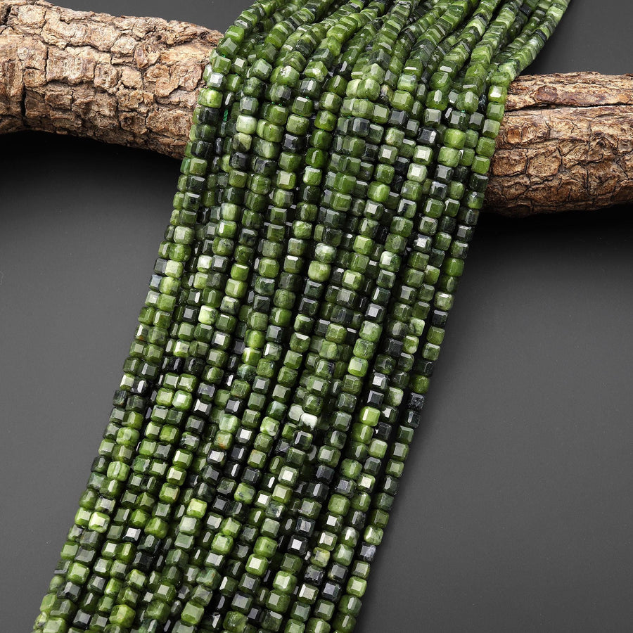 AAA Faceted Natural Canadian Jade 4mm Cube Beads Gemstone 15.5" Strand