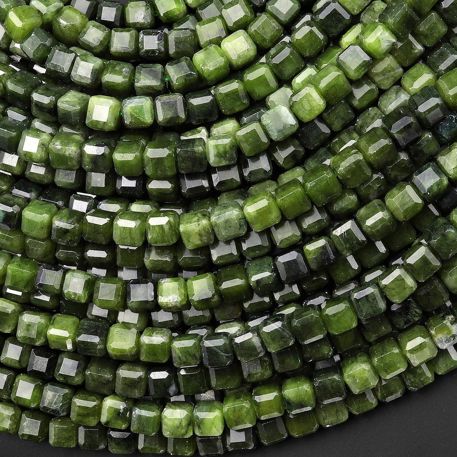 AAA Faceted Natural Canadian Jade 4mm Cube Beads Gemstone 15.5" Strand
