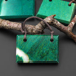 2 Two Hole Pendant Natural African Green Jade Faceted Rectangle Tile Gemstone