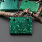 2 Two Hole Pendant Natural African Green Jade Faceted Rectangle Tile Gemstone