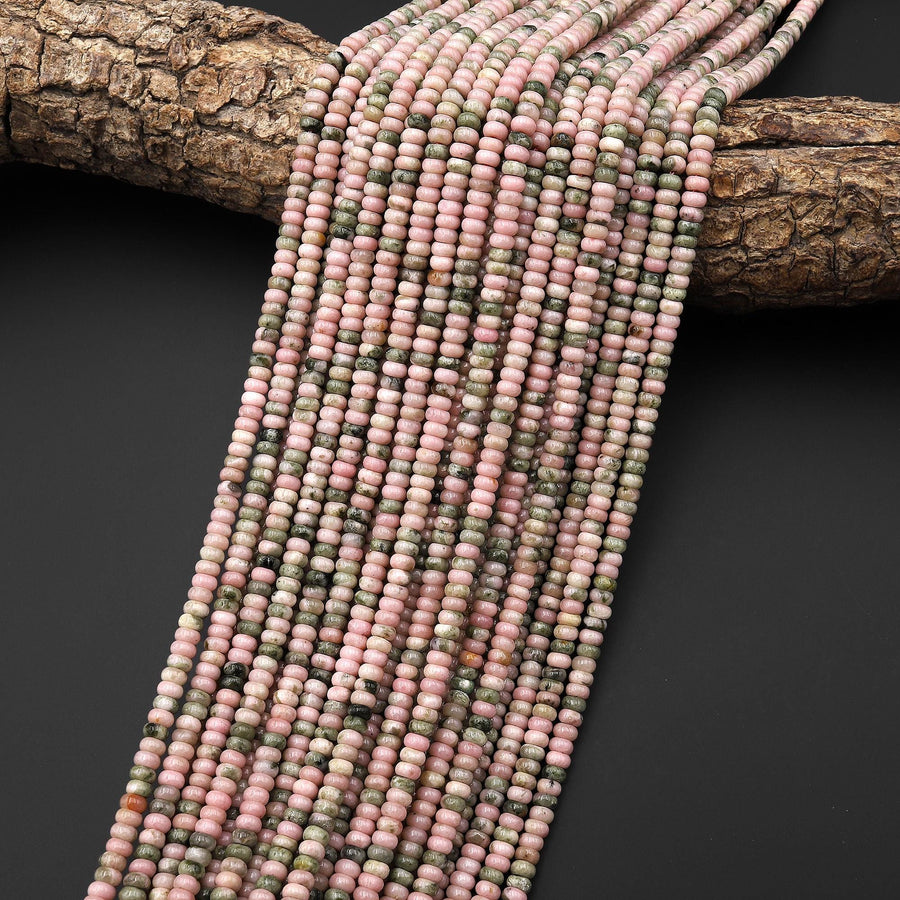 Rare Natural Nevada Lapis 4mm Smooth Rondelle Beads Genuine Natural Pink Green Lapis From Nevada Native Amercan Gemstone 15.5" Strand