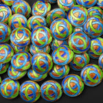 Infinity Knot Hand Made Cloisonné Coin Disc Beads 20mm Decorative Enamel Peach Blue Green 15.5" Strand