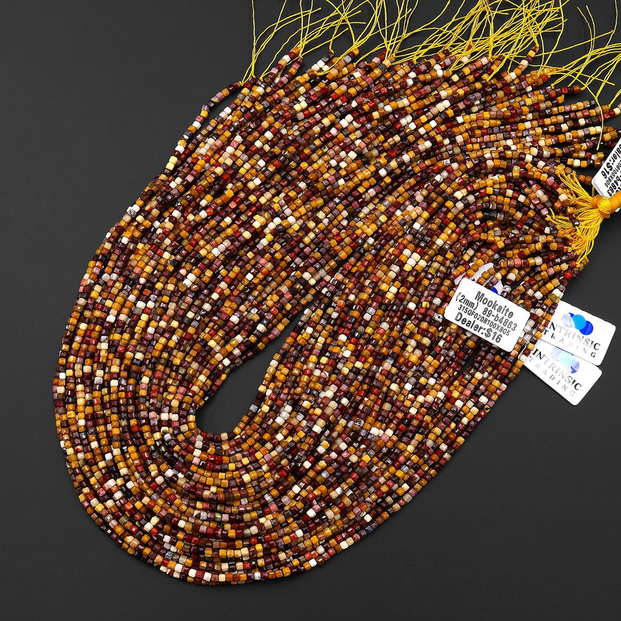 Faceted Natural Australian Mookaite Jasper Beads 2mm Round Sunset Colors Red Yellow Maroon 15.5" Strand